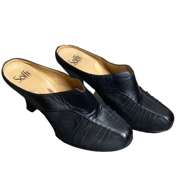 Sofft Pleated Leather Suede Slip On Heels 8M - Picture 1 of 9